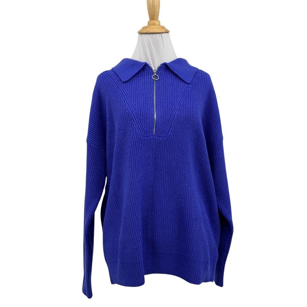 Lane Bryant Sweater Womens 14/16 Lapis Blue Knit Ring Half Zip Pullover Collared